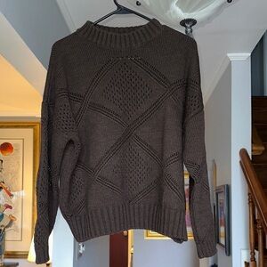 Women’s Lanidor Dark Brown Diamond-Knit Crewneck Sweater Sz L
